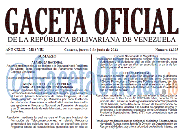 Venezuela Gaceta Oficial 42395 del 9 junio 2022 Venezuela Gaceta Oficial 42395 del 9 junio 2022