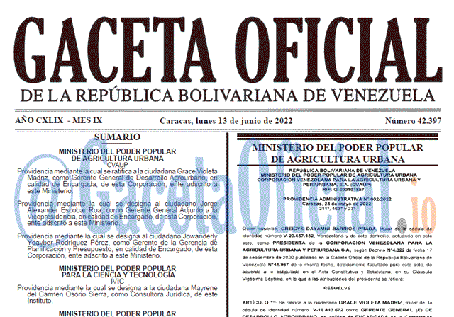 Venezuela Gaceta Oficial 42397 del 13 junio 2022