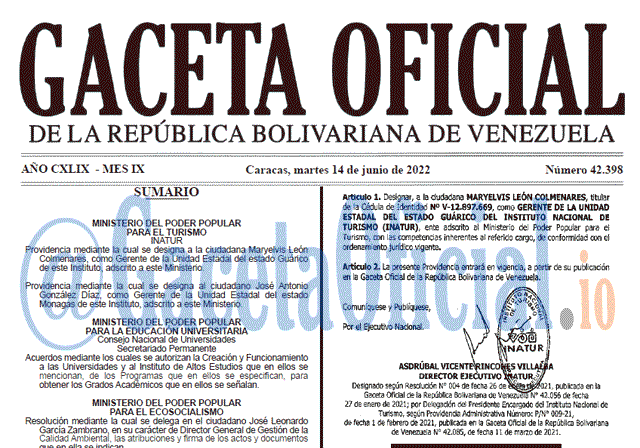Venezuela Gaceta Oficial 42398 del 14 junio 2022 Venezuela Gaceta Oficial 42398 del 14 junio 2022