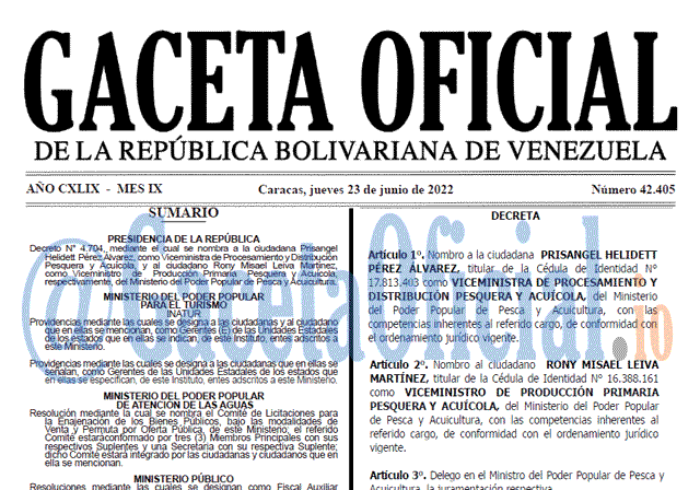Venezuela Gaceta Oficial 42405 del 23 junio 2022