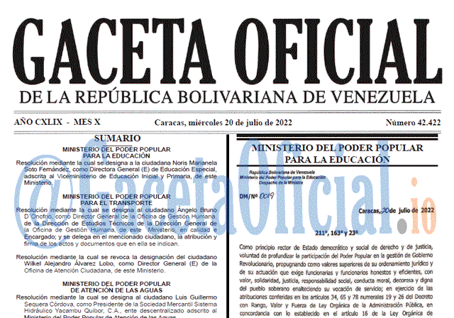 Venezuela Gaceta Oficial 42422 del 20 julio 2022 Venezuela Gaceta Oficial 42422 del 20 julio 2022