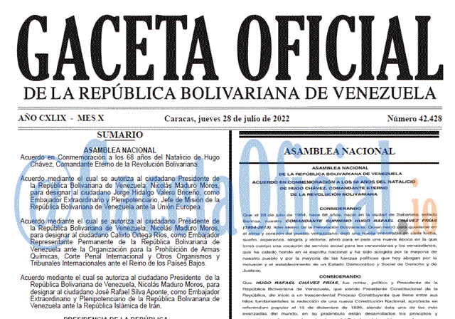 Venezuela Gaceta Oficial 42428 del 28 julio 2022 Venezuela Gaceta Oficial 42428 del 28 julio 2022