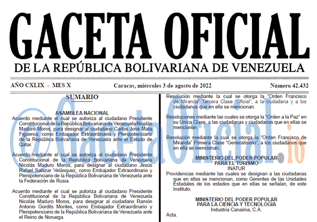 Venezuela Gaceta Oficial 42432 del 3 agosto 2022 Venezuela Gaceta Oficial 42432 del 3 agosto 2022