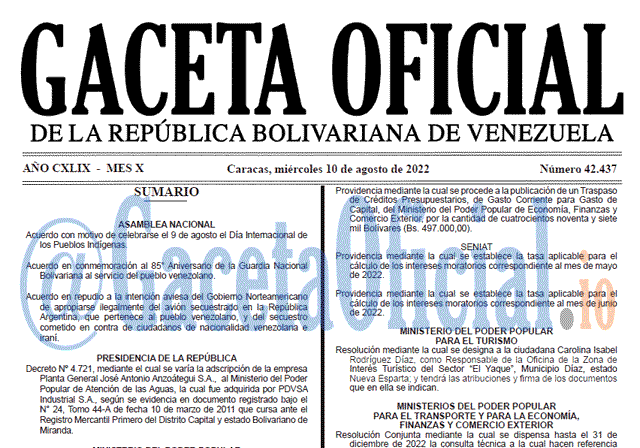 Venezuela Gaceta Oficial 42437 del 10 agosto 2022 Venezuela Gaceta Oficial 42437 del 10 agosto 2022
