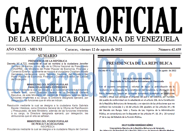Venezuela Gaceta Oficial 42439 del 12 agosto 2022 Venezuela Gaceta Oficial 42439 del 12 agosto 2022