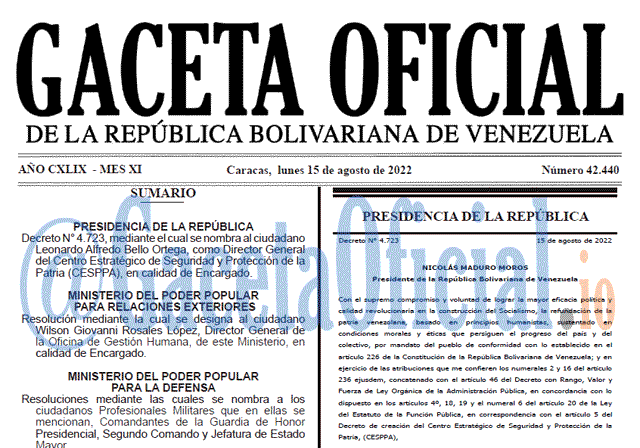 Venezuela Gaceta Oficial 42440 del 15 agosto 2022 Venezuela Gaceta Oficial 42440 del 15 agosto 2022