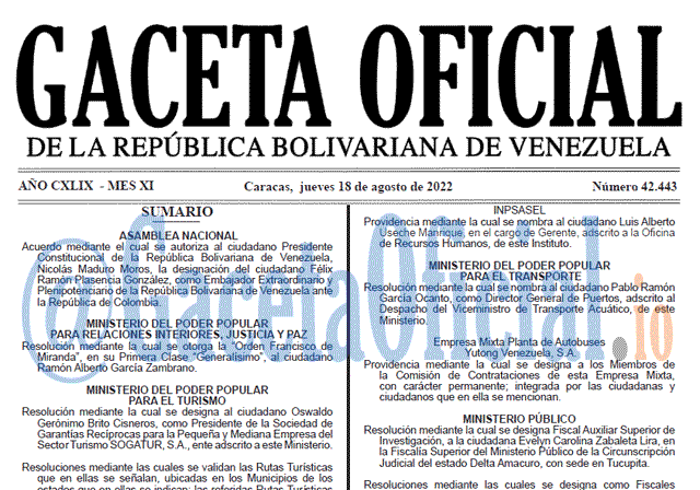 Venezuela Gaceta Oficial 42443 del 18 agosto 2022 Venezuela Gaceta Oficial 42443 del 18 agosto 2022