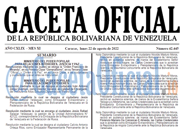 Venezuela Gaceta Oficial 42445 del 22 agosto 2022 Venezuela Gaceta Oficial 42445 del 22 agosto 2022
