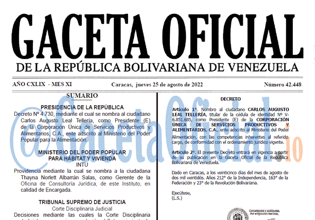 Venezuela Gaceta Oficial 42448 del 25 agosto 2022 Venezuela Gaceta Oficial 42448 del 25 agosto 2022