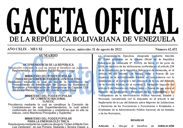Venezuela Gaceta Oficial 42452 del 31 agosto 2022 Venezuela Gaceta Oficial 42452 del 31 agosto 2022