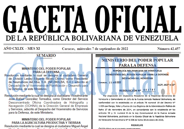 Venezuela Gaceta Oficial 42457 del 7 septiembre 2022 Venezuela Gaceta Oficial 42457 del 7 septiembre 2022