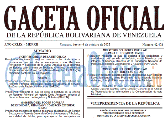 Venezuela Gaceta Oficial 42478 del 6 octubre 2022 Venezuela Gaceta Oficial 42478 del 6 octubre 2022