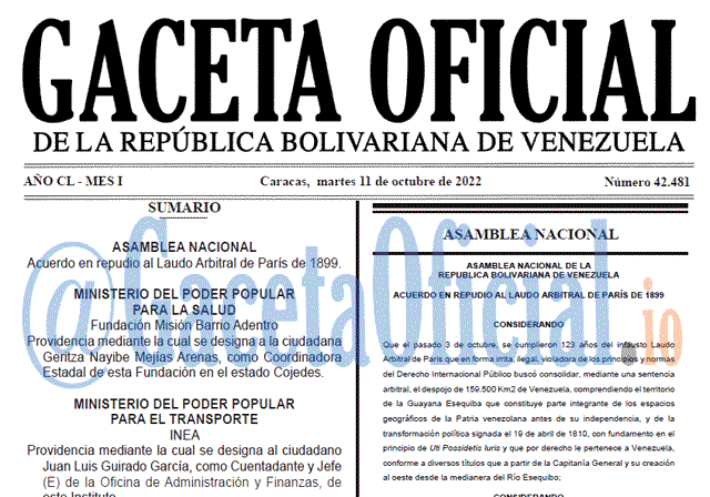 Gaceta Oficial Venezuela #42481 del 10 octubre 2022