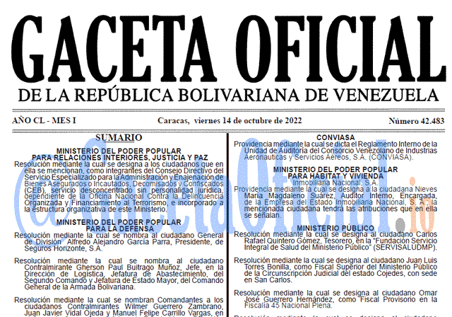 Venezuela Gaceta Oficial 42483 del 14 octubre 2022 Gaceta Oficial Venezuela #42483 del 14 octubre 2022