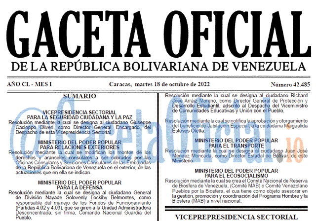 Gaceta Oficial Venezuela #42485 del 18 octubre 2022