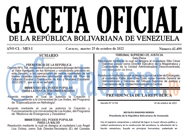 Venezuela Gaceta Oficial 42490 del 25 octubre 2022 Gaceta Oficial Venezuela #42490 del 25 octubre 2022