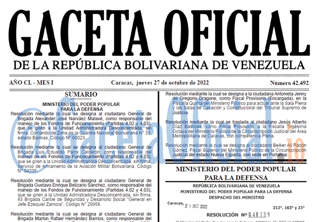 Venezuela Gaceta Oficial 42492 del 27 octubre 2022 Gaceta Oficial Venezuela #42492 del 27 octubre 2022