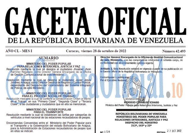 Venezuela Gaceta Oficial 42493 del 28 octubre 2022 Gaceta Oficial Venezuela #42493 del 28 octubre 2022