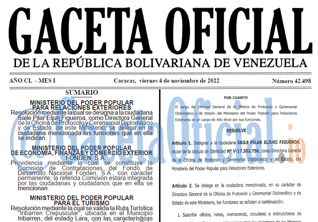 Venezuela Gaceta Oficial 42498 del 4 noviembre 2022 Gaceta Oficial Venezuela #42498 del 4 noviembre 2022