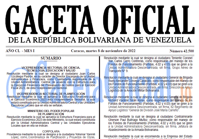 Venezuela Gaceta Oficial 42500 del 8 noviembre 2022 Gaceta Oficial Venezuela #42500 del 8 noviembre 2022