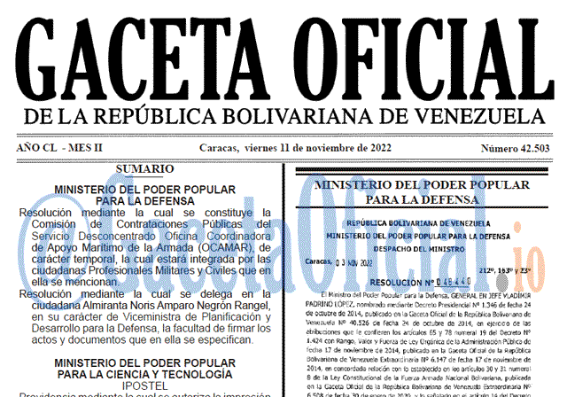 Venezuela Gaceta Oficial 42503 del 11 noviembre 2022 Gaceta Oficial Venezuela #42503 del 11 noviembre 2022