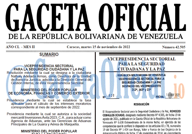 Venezuela Gaceta Oficial 42505 del 15 noviembre 2022 Gaceta Oficial, Gaceta Oficial 42505, Gaceta 42505, Gaceta Oficial Venezuela #42505 del 15 noviembre 2022