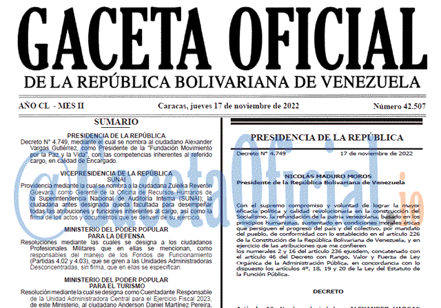 Venezuela Gaceta Oficial 42507 del 17 noviembre 2022 Gaceta Oficial, Gaceta Oficial 42507, Gaceta 42507