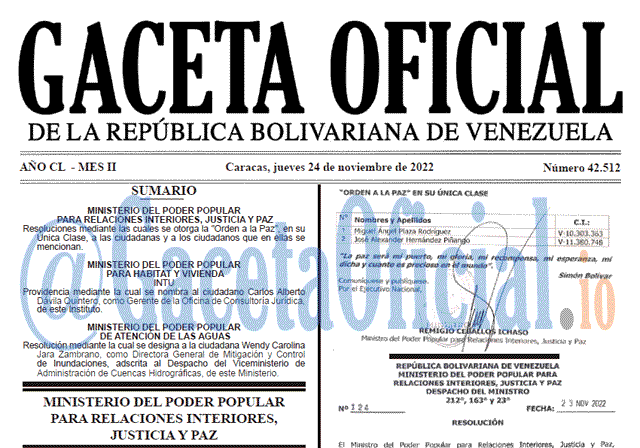 Venezuela Gaceta Oficial 42512 del 24 noviembre 2022 Gaceta Oficial, Gaceta 42512, Gaceta #42512, Gaceta Oficial Venezuela #42512