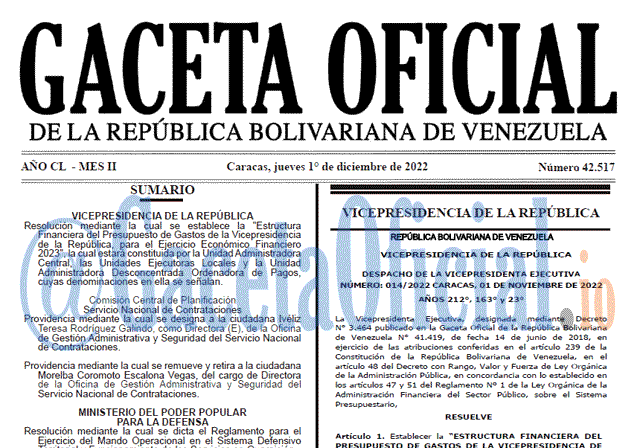 Gaceta Oficial, Gaceta 42517, Gaceta #42517, Gaceta Oficial Venezuela #42517