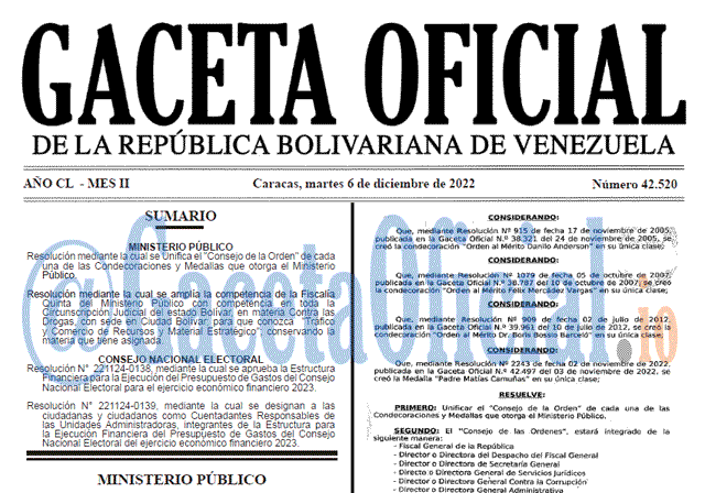 Gaceta Oficial, Gaceta 42520, Gaceta #42520, Gaceta Oficial Venezuela #42520