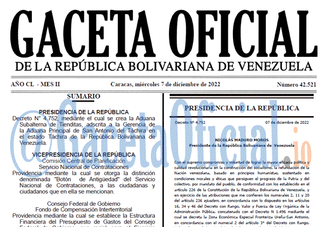 Venezuela Gaceta Oficial 42521 del 07 diciembre 2022 Gaceta Oficial, Gaceta 42521, Gaceta #42521, Gaceta Oficial Venezuela #42521