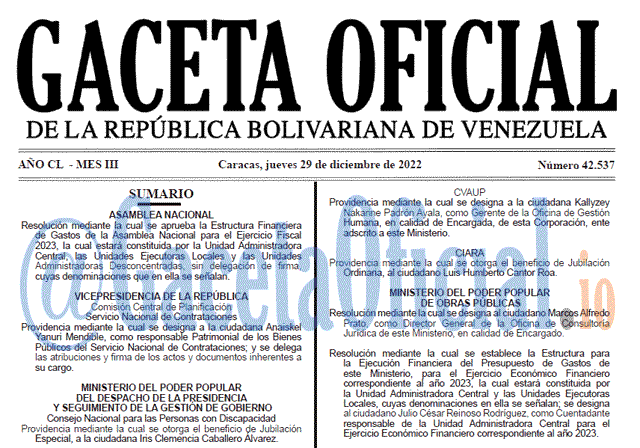 Gaceta Oficial, Gaceta 42537, Gaceta #42537, Gaceta Oficial Venezuela #42537
