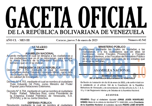 Gaceta Oficial, Gaceta 42542, Gaceta #42542, Gaceta Oficial Venezuela #42542
