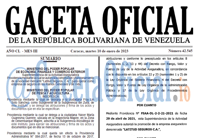 Venezuela Gaceta Oficial 42545 del 10 enero 2023 Gaceta Oficial, Gaceta 42545, Gaceta #42545, Gaceta Oficial Venezuela #42545