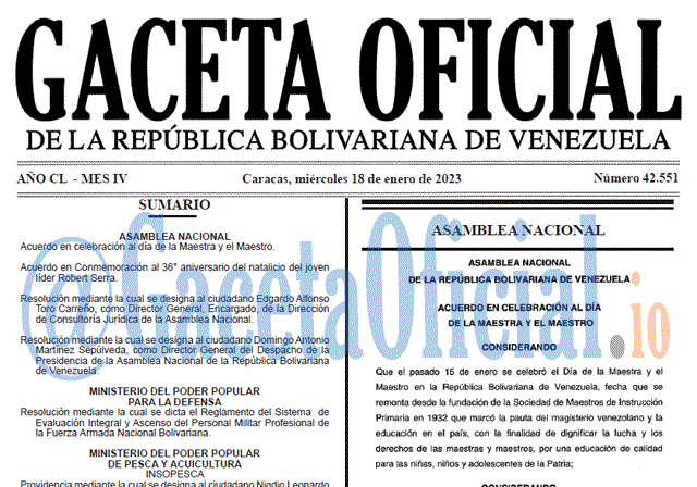 Gaceta Oficial, Gaceta 42551, Gaceta #42551, Gaceta Oficial Venezuela #42551