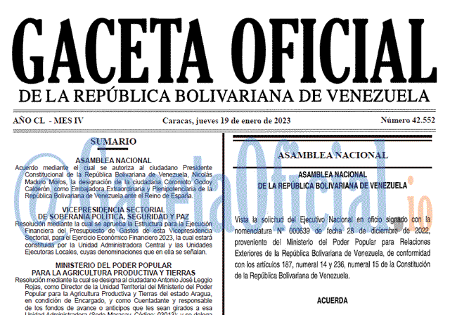 Venezuela Gaceta Oficial 42552 del 19 enero 2023 Gaceta Oficial, Gaceta 42552, Gaceta #42552, Gaceta Oficial Venezuela #42552
