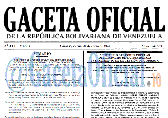 Venezuela Gaceta Oficial 42553 del 20 enero 2023 Gaceta Oficial, Gaceta 42553, Gaceta #42553, Gaceta Oficial Venezuela #42553