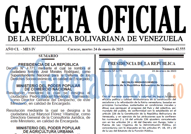 Venezuela Gaceta Oficial 42555 del 24 enero 2023 Gaceta Oficial, Gaceta 42555, Gaceta #42555, Gaceta Oficial Venezuela #425555