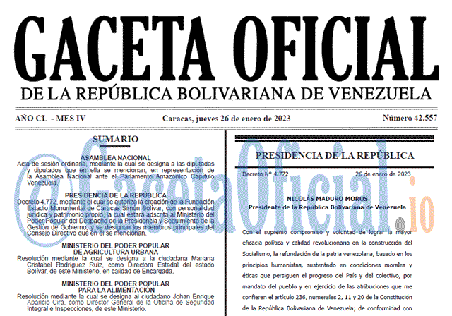 Venezuela Gaceta Oficial 42557 del 26 enero 2023 Gaceta Oficial, Gaceta 42557, Gaceta #42557, Gaceta Oficial Venezuela #425557