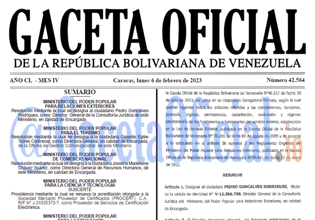 Gaceta Oficial, Gaceta 42564, Gaceta #42564, Gaceta Oficial Venezuela #42564