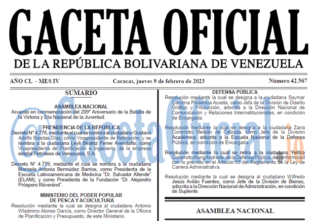 Venezuela Gaceta Oficial 42567 del 9 febrero 2023 Gaceta Oficial, Gaceta 42567, Gaceta #42567, Gaceta Oficial Venezuela #42567