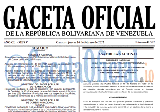 Gaceta Oficial, Gaceta 42572, Gaceta #42572, Gaceta Oficial Venezuela #42572