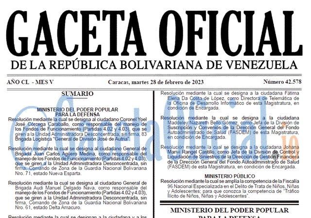 Gaceta Oficial, Gaceta 42578, Gaceta #42578, Gaceta Oficial Venezuela #42578