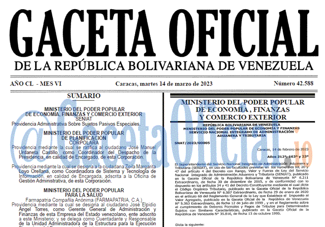 Venezuela Gaceta Oficial 42588 del 14 marzo 2023 Gaceta Oficial, Gaceta 42588, Gaceta #42588, Gaceta Oficial Venezuela #42588