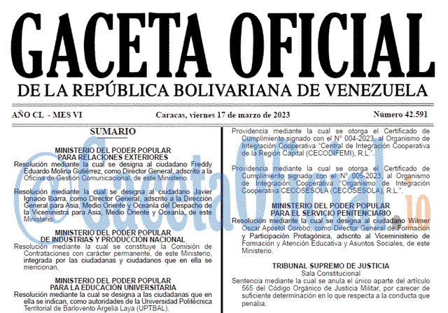 Venezuela Gaceta Oficial 42591 del 17 marzo 2023 Gaceta Oficial, Gaceta 42591, Gaceta #42591, Gaceta Oficial Venezuela #42591