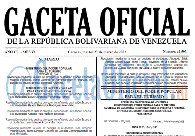 Gaceta Oficial, Gaceta 42593, Gaceta #42593, Gaceta Oficial Venezuela #42593