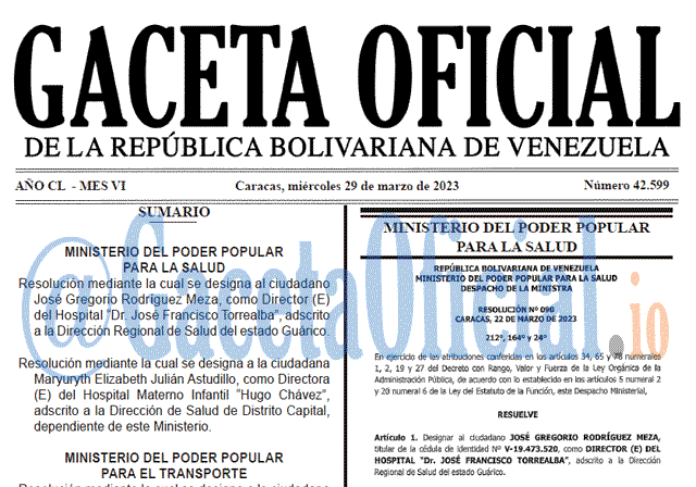 Venezuela Gaceta Oficial 42599 del 29 marzo 2023 Gaceta Oficial, Gaceta 42599, Gaceta #42599, Gaceta Oficial Venezuela #42599