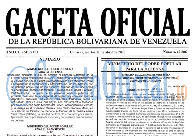 Venezuela Gaceta Oficial 42606 del 11 abril 2023 Gaceta Oficial, Gaceta 42606, Gaceta #42606, Gaceta Oficial Venezuela #42606