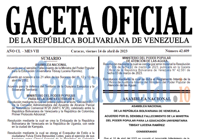 Venezuela Gaceta Oficial 42609 del 14 abril 2023 Gaceta Oficial, Gaceta 42609, Gaceta #42609, Gaceta Oficial Venezuela #42609