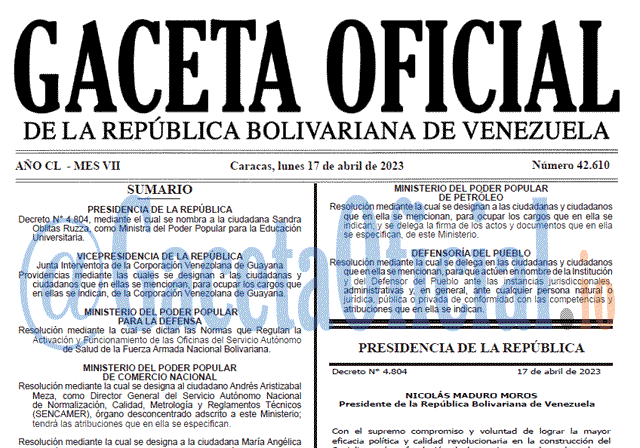 Venezuela Gaceta Oficial 42610 del 17 abril 2023 Gaceta Oficial, Gaceta 42610, Gaceta #42610, Gaceta Oficial Venezuela #42610